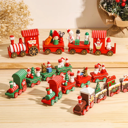 Festive Mini Christmas Express Train Tabletop Decoration (4-Car Wooden & Plastic Sets)