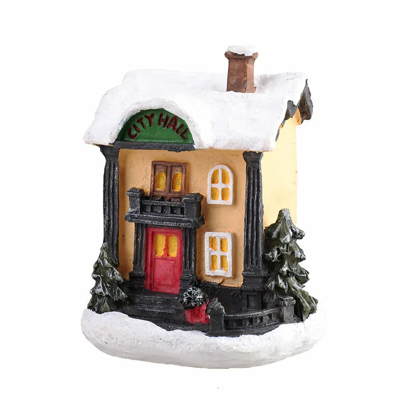 Miniature LED Christmas Village House – Glowing Resin Snow Cottage Tabletop Ornament