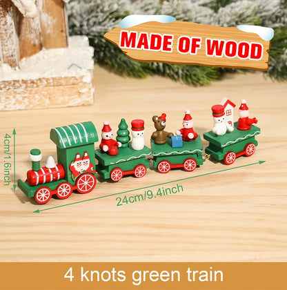 Festive Mini Christmas Express Train Tabletop Decoration (4-Car Wooden & Plastic Sets)