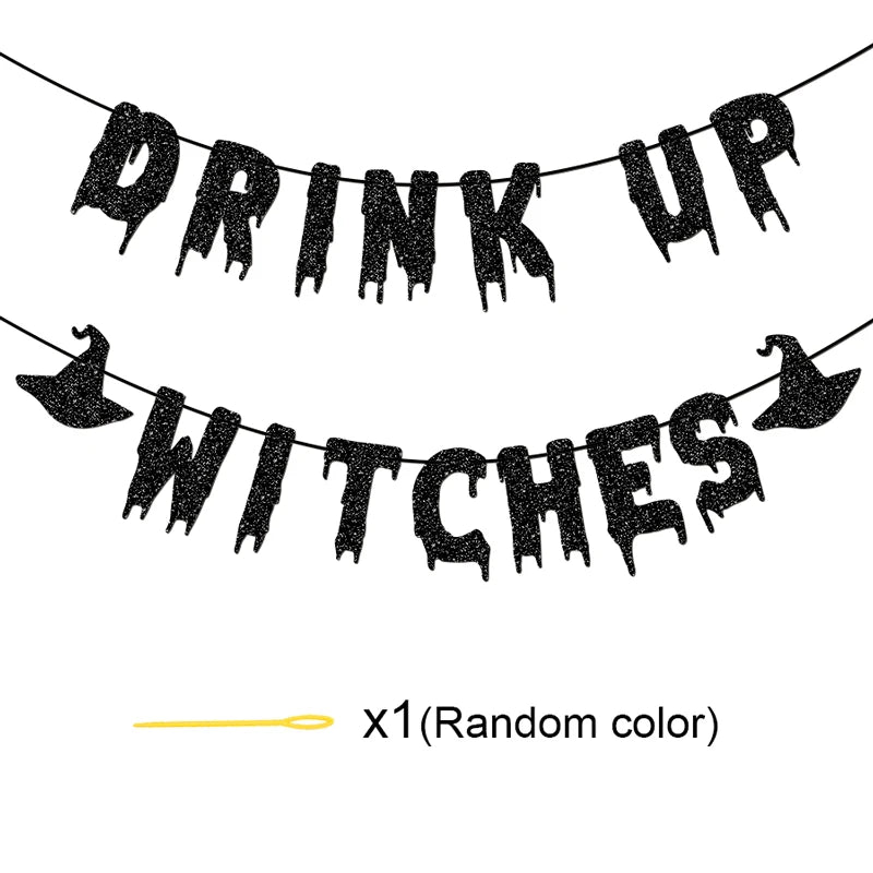 "Drink Up Witches" Glitter Banner - Spooky Halloween Party Garland Decor
