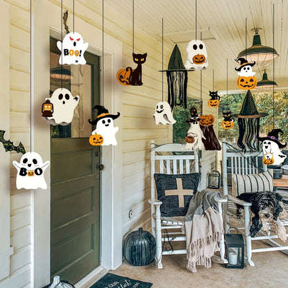 "BOO!" Halloween Hanging Swirls & Cutouts Set (12-Piece Outdoor & Indoor Decor)