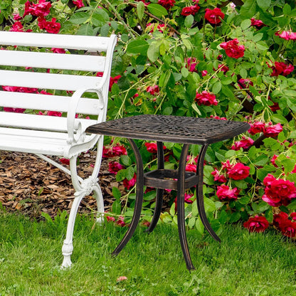 21” Outdoor Side Table, Cast Aluminum All-Weather Patio Side Table Small Outdoor Table Bistro Table for Outside, Porch, Balcony, Patio, Bronze
