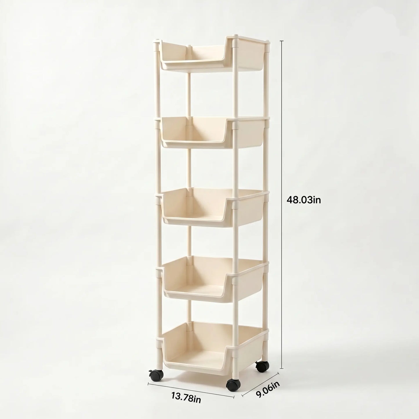 Rolling Storage Cart with Wheels, Multi-Layer Freestanding Shelf, Adjustable Space Saving Plastic Organizer for Bedroom Bathroom Kitchen Living Room, Portable Home Storage Unit, Easy Install, 2026 Semiannual Sale