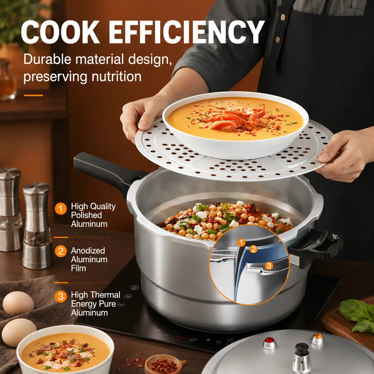 Wantjoin 10Qt Aluminum Pressure Cooker W/Release Valve & Multiple Protective Devices,Pressure Canner Compatible with Gas & Induction Cooker,Canner Rack Included