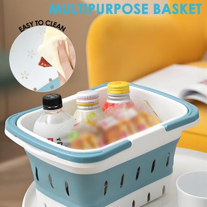 Portable Shower Caddy Tote – Collapsible Plastic Basket with Handles, Foldable Storage Organizer for Bathroom, Kitchen, College Dorm, Gym, Travel & Camping, Blue