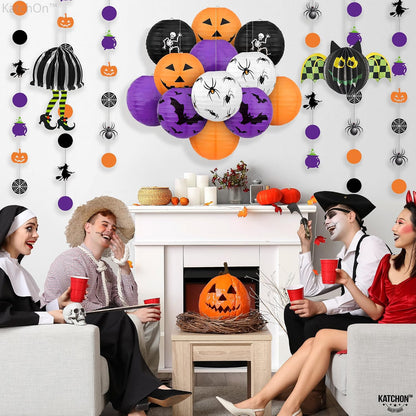 Halloween Hanging Paper Lanterns Set, Pack of 15 | Halloween Paper Lanterns, Halloween Honeycomb Decorations for Halloween Decorations
