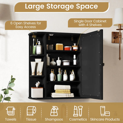 Multipurpose Mount Wall Surface Bathroom Storage Cabinet Mirror Black