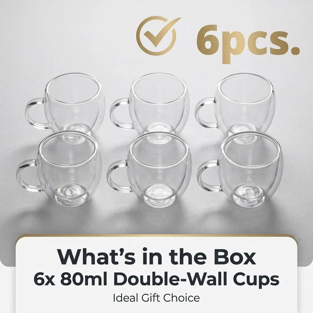 6-Piece Espresso Set, Double-Walled Design, Coffee Glass Cup, Perfect for Coffee Lovers, Great Value, Ideal for Daily Use, Enhance Your Brewing Experience, Glass Espresso Cups