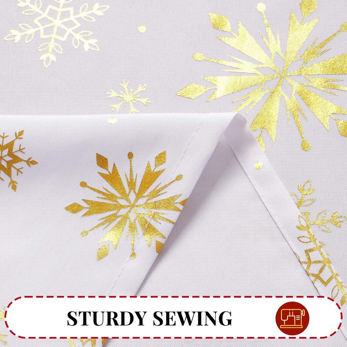 Christmas Tablecloth round 60 Inch, Gold Foil Print Snowflake Table Cloth Washable, Waterproof Wrinkle Resistant White Table Cover for Party Dinner Decorations, Gifts