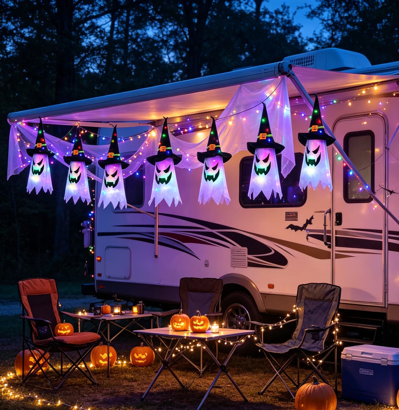 Halloween Decorations Indoor Outdoor, 5 Pcs Halloween Lights Glowing Ghost Witch Hat Ornaments Gifts for Home Garden Yard