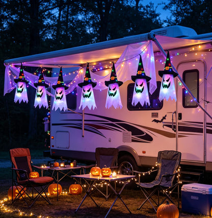 Halloween Decorations Indoor Outdoor, 5 Pcs Halloween Lights Glowing Ghost Witch Hat Ornaments Gifts for Home Garden Yard