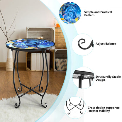 2 Pack Outdoor Mosaic Side Table, 17 Inch High Small Patio Outdoor Table, Indoor Folding round Side Table for Bistro Balcony Garden