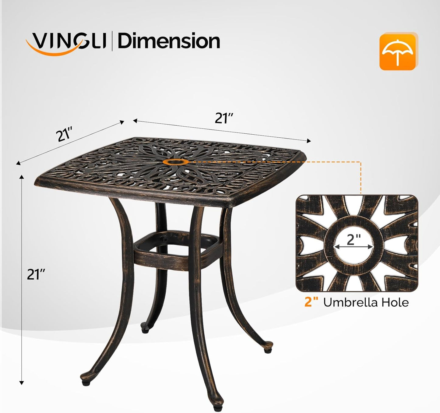 21” Outdoor Side Table, Cast Aluminum All-Weather Patio Side Table Small Outdoor Table Bistro Table for Outside, Porch, Balcony, Patio, Bronze