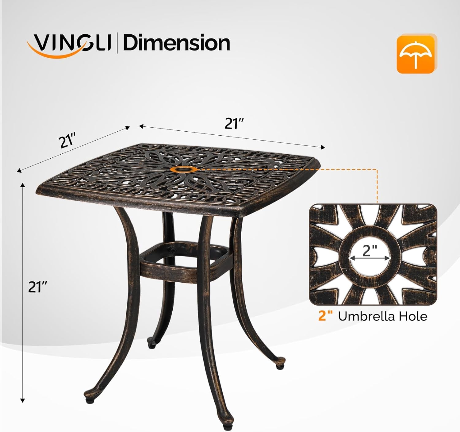 21” Outdoor Side Table, Cast Aluminum All-Weather Patio Side Table Small Outdoor Table Bistro Table for Outside, Porch, Balcony, Patio, Bronze
