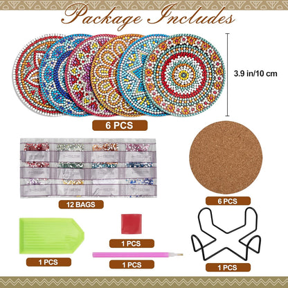 6 Pcs Diamond Painting Coasters with Holder, Mandala Diamond Art Coasters Kits for Beginners, Adults Small Diamond Painting Kit Art Craft Supplies