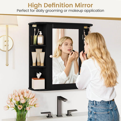 Multipurpose Mount Wall Surface Bathroom Storage Cabinet Mirror Black