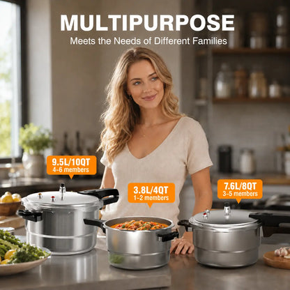 Wantjoin 10Qt Aluminum Pressure Cooker W/Release Valve & Multiple Protective Devices,Pressure Canner Compatible with Gas & Induction Cooker,Canner Rack Included