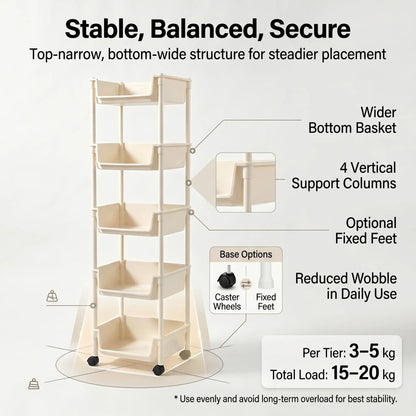 Rolling Storage Cart with Wheels, Multi-Layer Freestanding Shelf, Adjustable Space Saving Plastic Organizer for Bedroom Bathroom Kitchen Living Room, Portable Home Storage Unit, Easy Install, 2026 Semiannual Sale