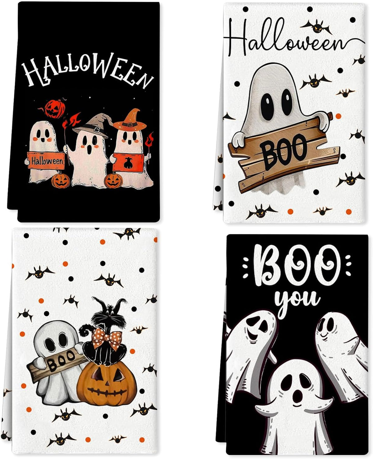 4 Pcs Halloween Kitchen Towels Funny Hand Towels for Bathroom