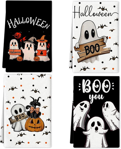 4 Pcs Halloween Kitchen Towels Funny Hand Towels for Bathroom