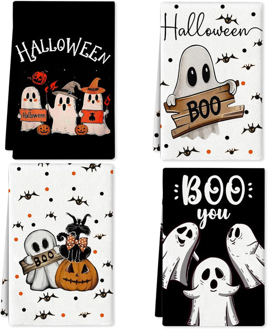 4 Pcs Halloween Kitchen Towels Funny Hand Towels for Bathroom