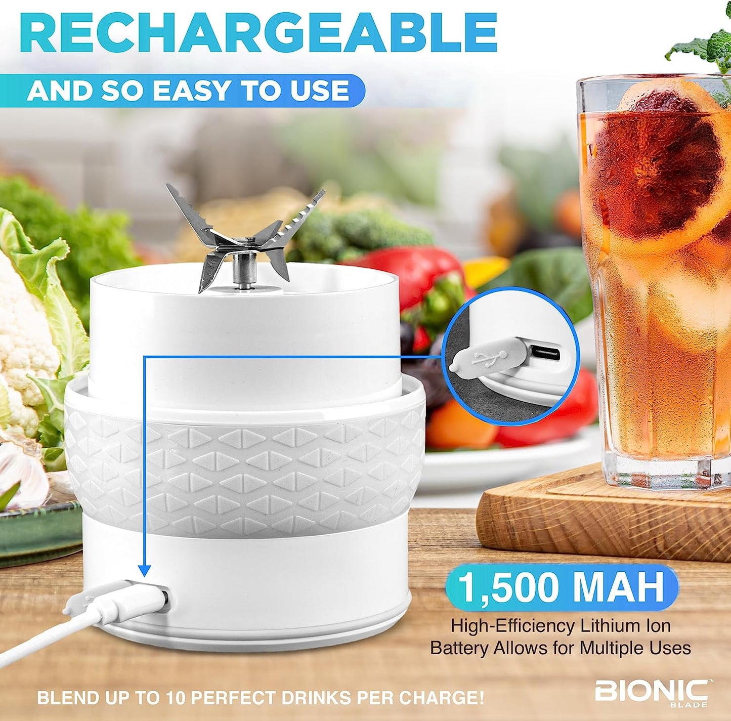 Bionic Blade Portable Rechargeable Blender - Perfect for Smoothies, Protein Shakes, and Baby Food on the Go!
