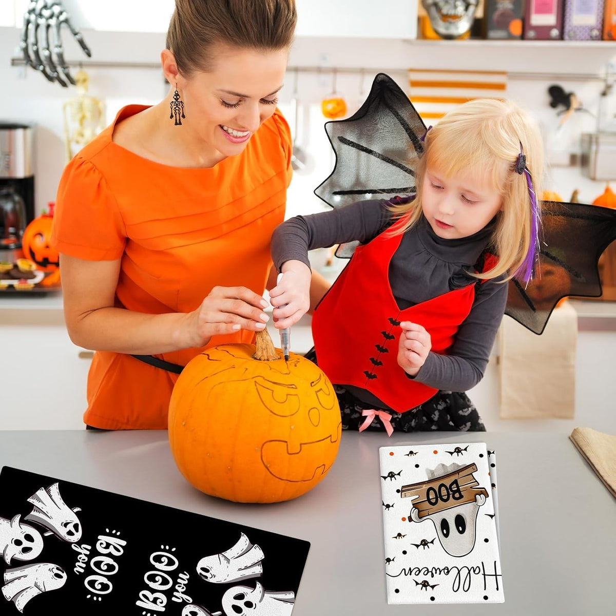 4 Pcs Halloween Kitchen Towels Funny Hand Towels for Bathroom