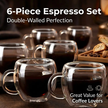 6-Piece Espresso Set, Double-Walled Design, Coffee Glass Cup, Perfect for Coffee Lovers, Great Value, Ideal for Daily Use, Enhance Your Brewing Experience, Glass Espresso Cups