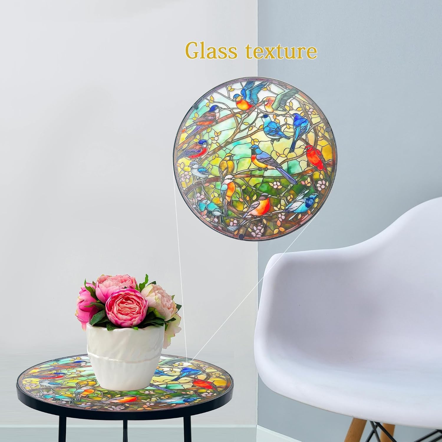 Mosaic Birds Outdoor Side Tea Table, Glass Plant Tables Indoor Decorative Metal Patio Table, Outdoor Tables Unique Furniture - Weather-Resistant Patio Valentine'S Day Decor