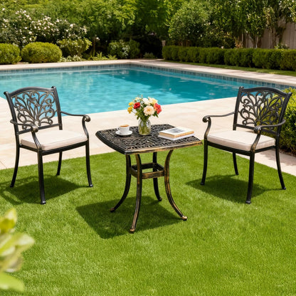 21” Outdoor Side Table, Cast Aluminum All-Weather Patio Side Table Small Outdoor Table Bistro Table for Outside, Porch, Balcony, Patio, Bronze