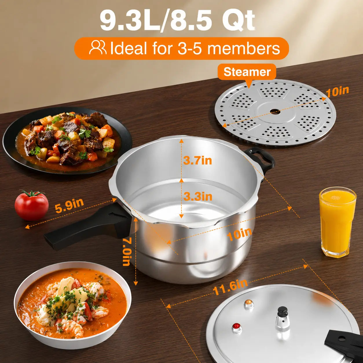 Wantjoin 10Qt Aluminum Pressure Cooker W/Release Valve & Multiple Protective Devices,Pressure Canner Compatible with Gas & Induction Cooker,Canner Rack Included