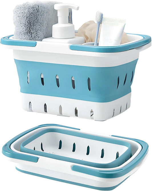 Portable Shower Caddy Tote – Collapsible Plastic Basket with Handles, Foldable Storage Organizer for Bathroom, Kitchen, College Dorm, Gym, Travel & Camping, Blue