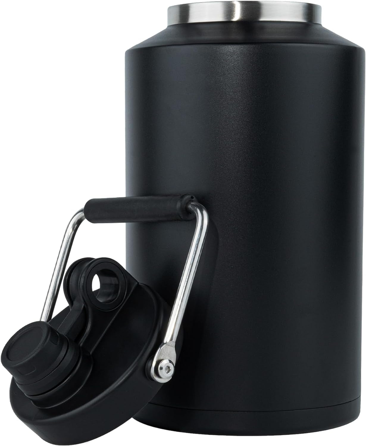 Insulated Gallon Jug with Handle, One Gallon, 128Oz Stainless Steel, Large Double Vacuum Water Bottle for Hot & Cold Drinks, Wide Mouth, Sweat Proof, Great for Travel, Camping, Black