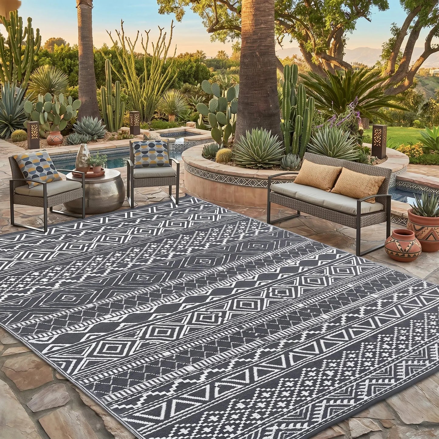 Garvee Outdoor Washable Double-Sided Plastic Straw Rug, Garden Decoration Rug Waterproof UV Resistant Foldable and Portable for Pools Balconies Beaches Picnics Backyards and Parks