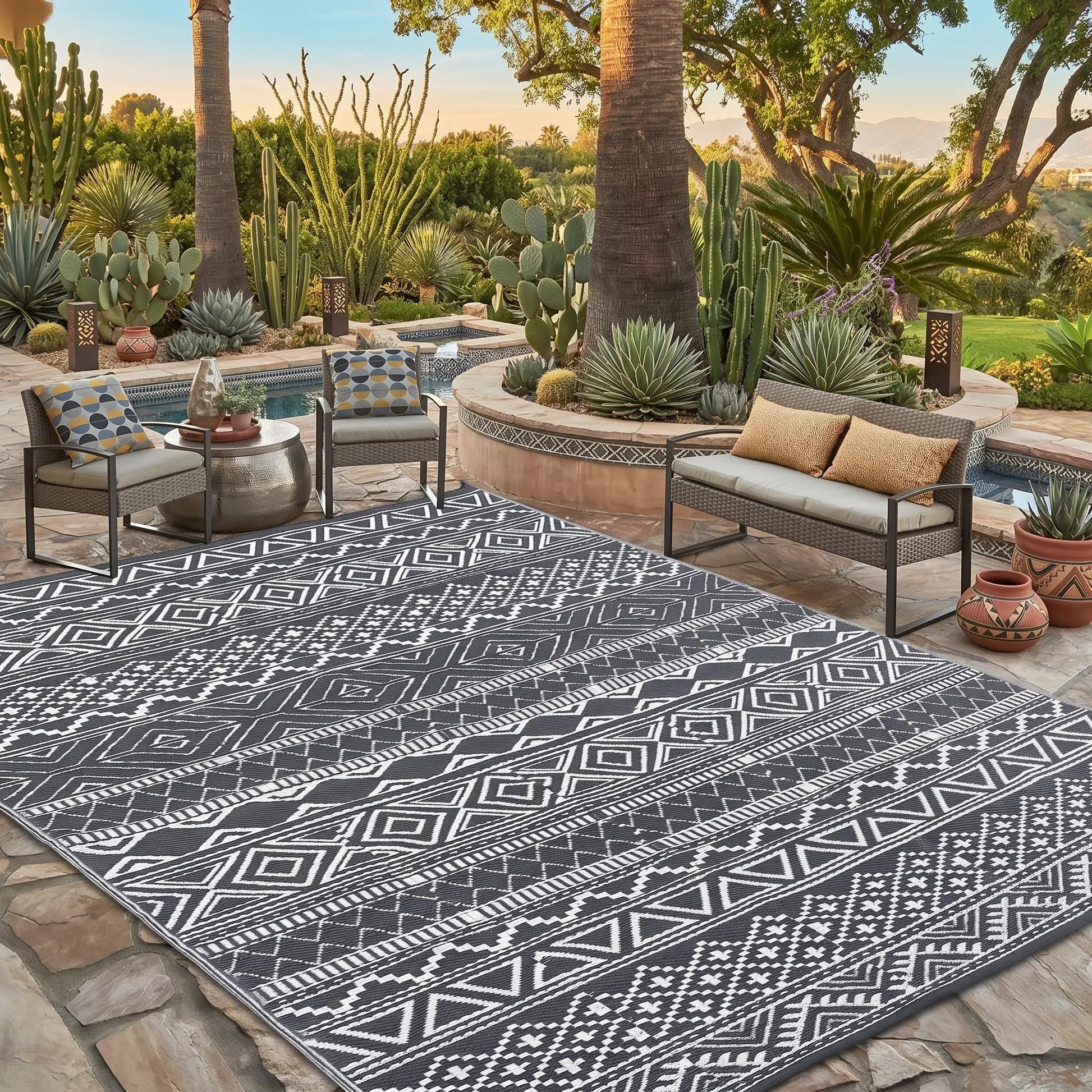 Garvee Outdoor Washable Double-Sided Plastic Straw Rug, Garden Decoration Rug Waterproof UV Resistant Foldable and Portable for Pools Balconies Beaches Picnics Backyards and Parks