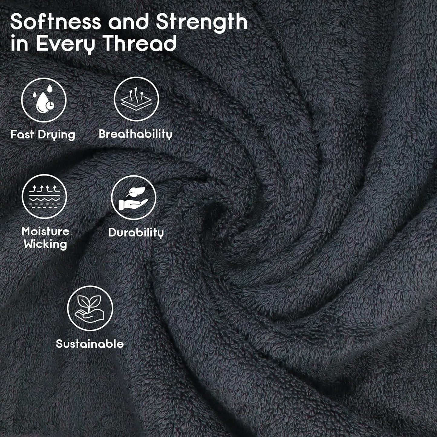 Bath Towel Set of 4-100% Cotton, 30 X 52 Inch Large Bath Towels, Soft & Highly Absorbent, Quick-Dry, Oeko-Tex Certified - Premium Towels for Bathroom, Gym, Pool, Spa - Grey