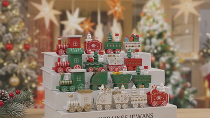 Festive Mini Christmas Express Train Tabletop Decoration (4-Car Wooden & Plastic Sets)