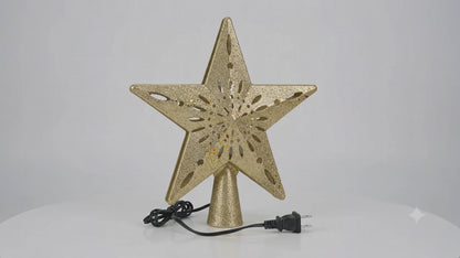 Gold Glitter Christmas Tree Star Topper – Rotating LED Ceiling Projector Light Decor