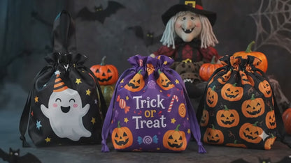Spooky Halloween Drawstring Treat Bag – Reusable Trick-or-Treat Candy Pouch with Handles