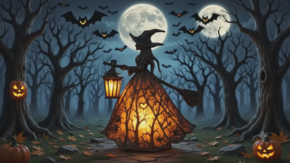 Illuminated Forest Witch Figurine – 7" Light-Up Halloween Tabletop Statue & Lantern Decor