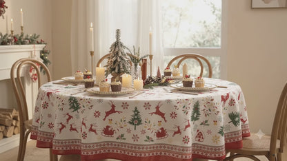 Classic Christmas Oval Tablecloth – Spill-Proof Holiday Red Plaid & Poinsettia Design (54" x 72")
