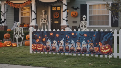 Spooky Ghosts & Pumpkins Halloween Banner – Outdoor Yard, Fence & Porch Party Decoration