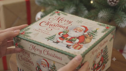 Vintage Christmas Tree Ball Ornaments Set – Boxed Holiday Baubles with Hanging Ribbon Loops
