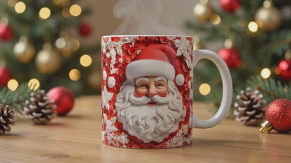 3D Textured Santa Claus Ceramic Mug – Microwave Safe Holiday Drinks Cup