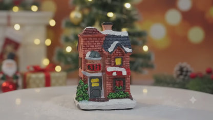 Miniature LED Christmas Village House – Glowing Resin Snow Cottage Tabletop Ornament
