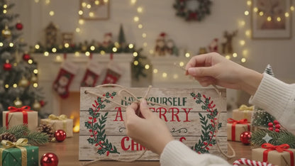 Rustic Wooden "Have Yourself a Merry Little Christmas" Hanging Wall & Door Sign